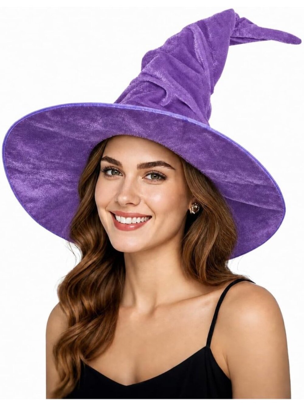 🎃Women's Light Purple Adult Ruched Folded Look Curved Brim Halloween Witch Hat